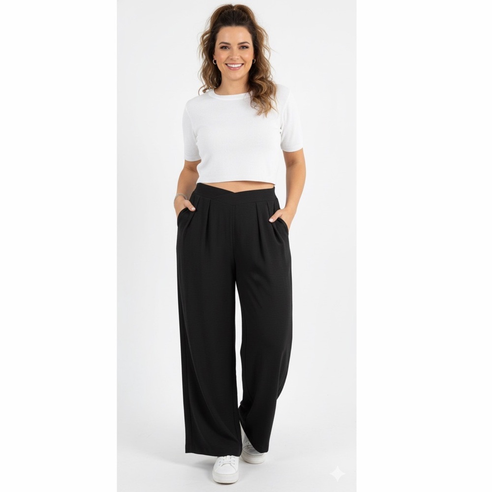 UEU Black Wide Leg High Waist Dress Pants 2XL NWT Flowy‎ Soft Business Casual